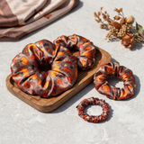 NOCHKA Fall Theme Print of Silk Scrunchies – Ultra Thin, Skinny, Regular & Jumbo

