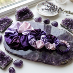 NOCHKA Purple Gradient Print of Silk Scrunchies – Ultra Thin, Skinny, Regular & Jumbo
