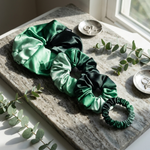 NOCHKA Green Gradient Print of Silk Scrunchies – Ultra Thin, Skinny, Regular & Jumbo
