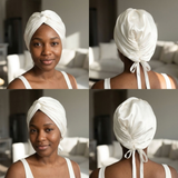 Cream Mulberry Silk Turban Bonnet with Thin Ties
