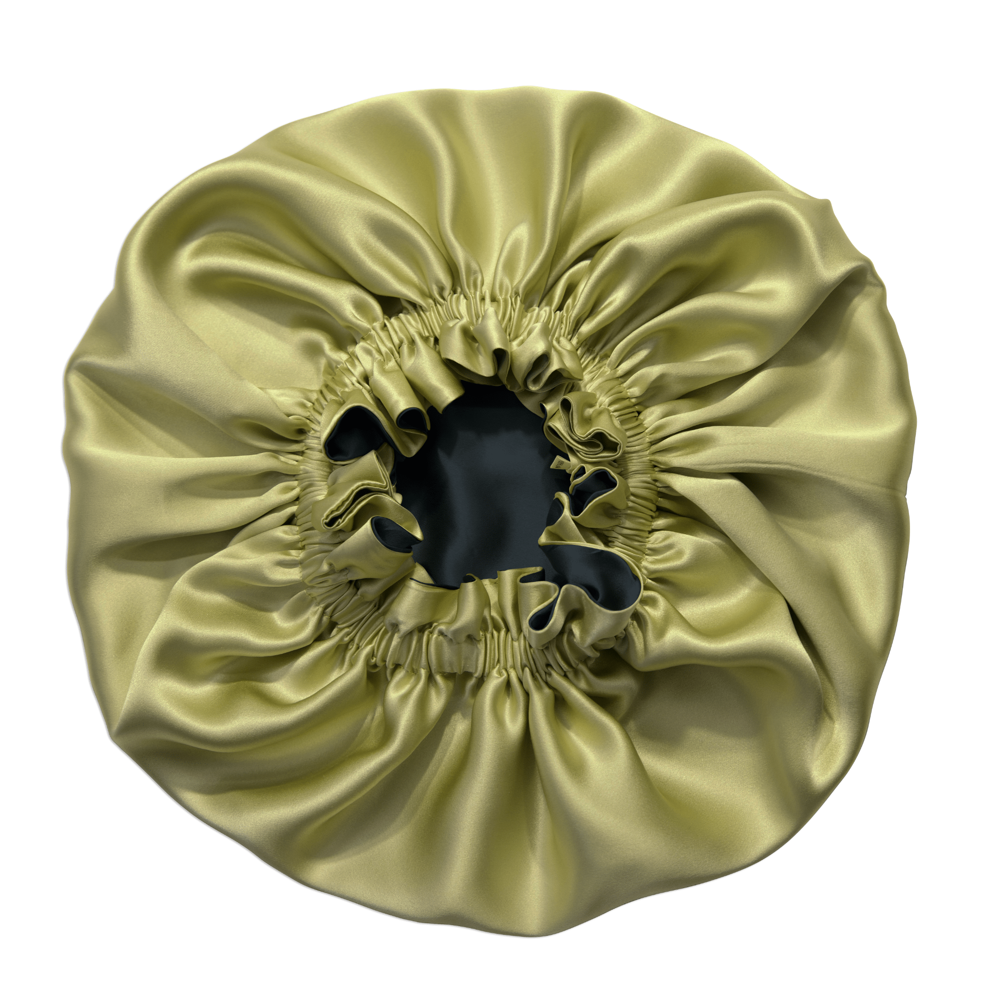 Chartreuse and black reversible 100% mulberry silk bonnet with elastic band, double-layer, smooth glossy finish
