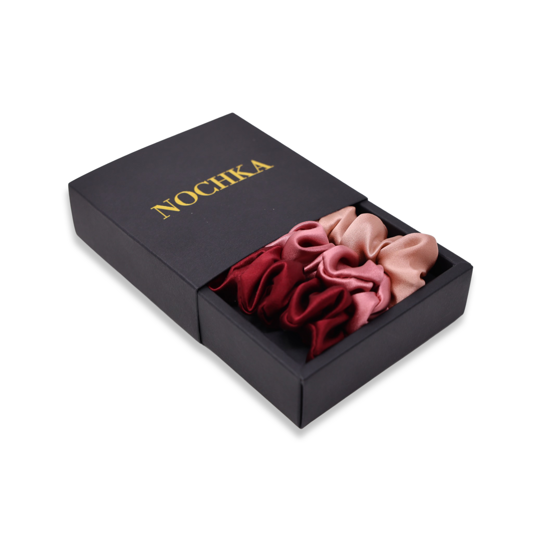 Rose Shades of 3 Skinny Mulberry Silk Scrunchies | 100% Silk
