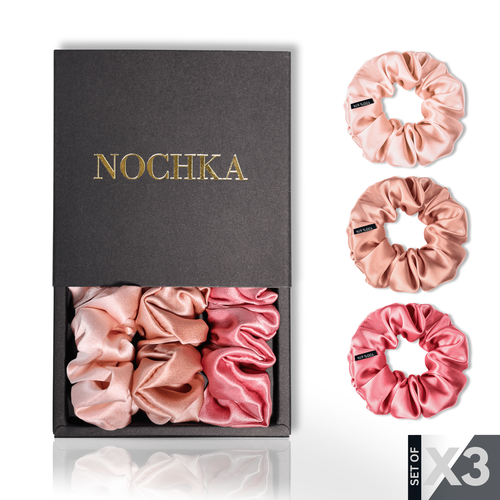 Adobe Rose Shades of 3 Skinny Mulberry Silk Scrunchies | 100% Silk - NOCHKA
