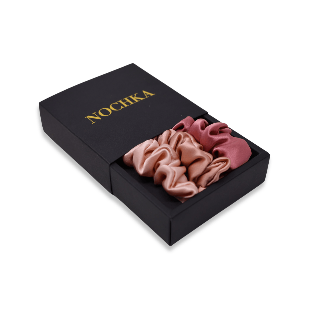 Adobe Rose Shades of 3 Skinny Mulberry Silk Scrunchies | 100% Silk - NOCHKA
