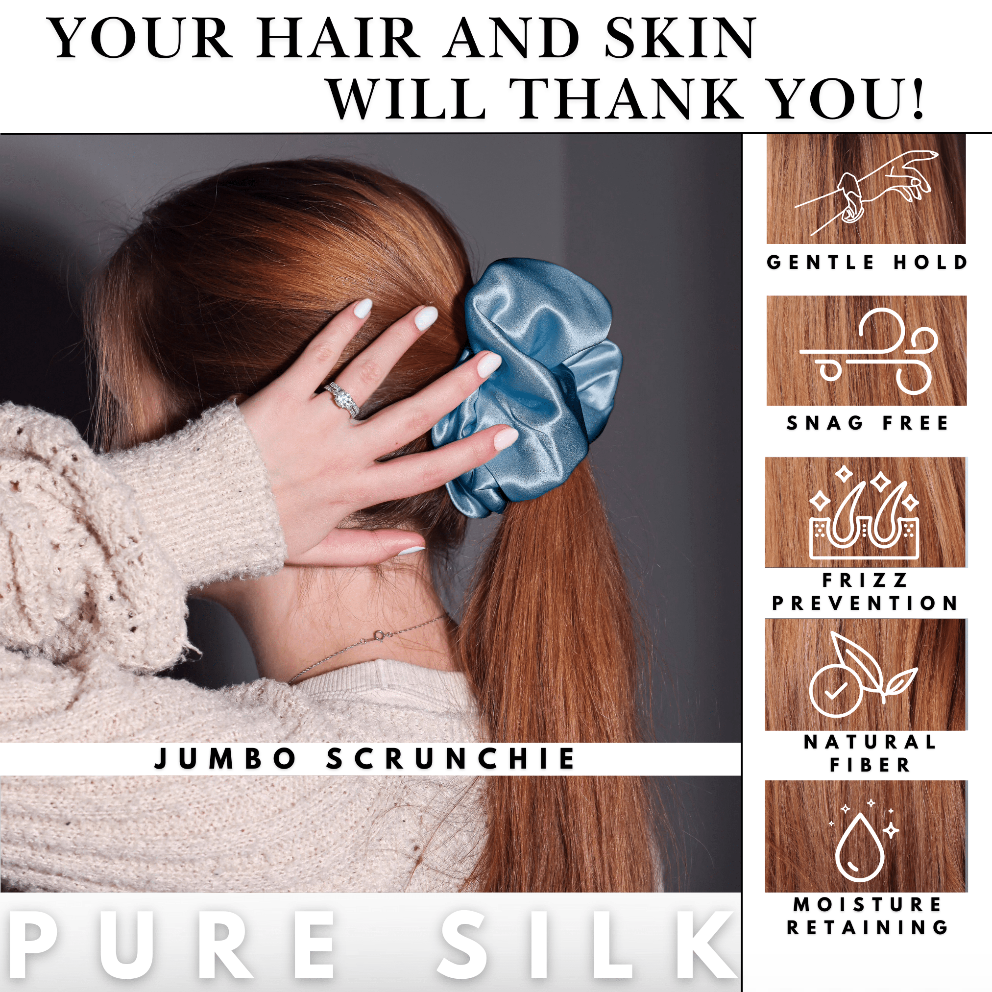 Air Force Jumbo Scrunchie – 100% Pure Mulberry Silk, Perfect for All Hair Types - NOCHKA
