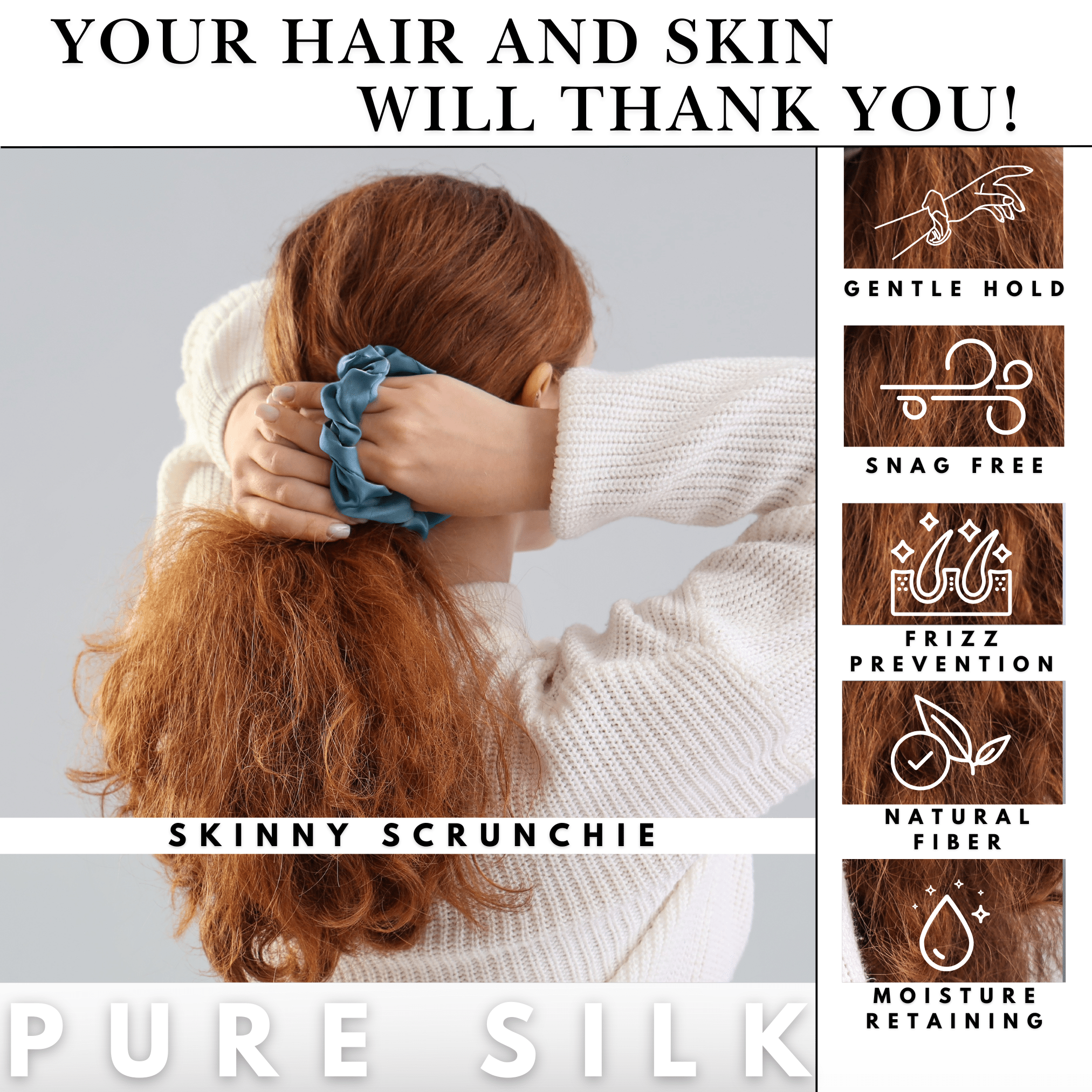 Air Force Skinny Scrunchie – 100% Pure Mulberry Silk, Perfect for All Hair Types - NOCHKA
