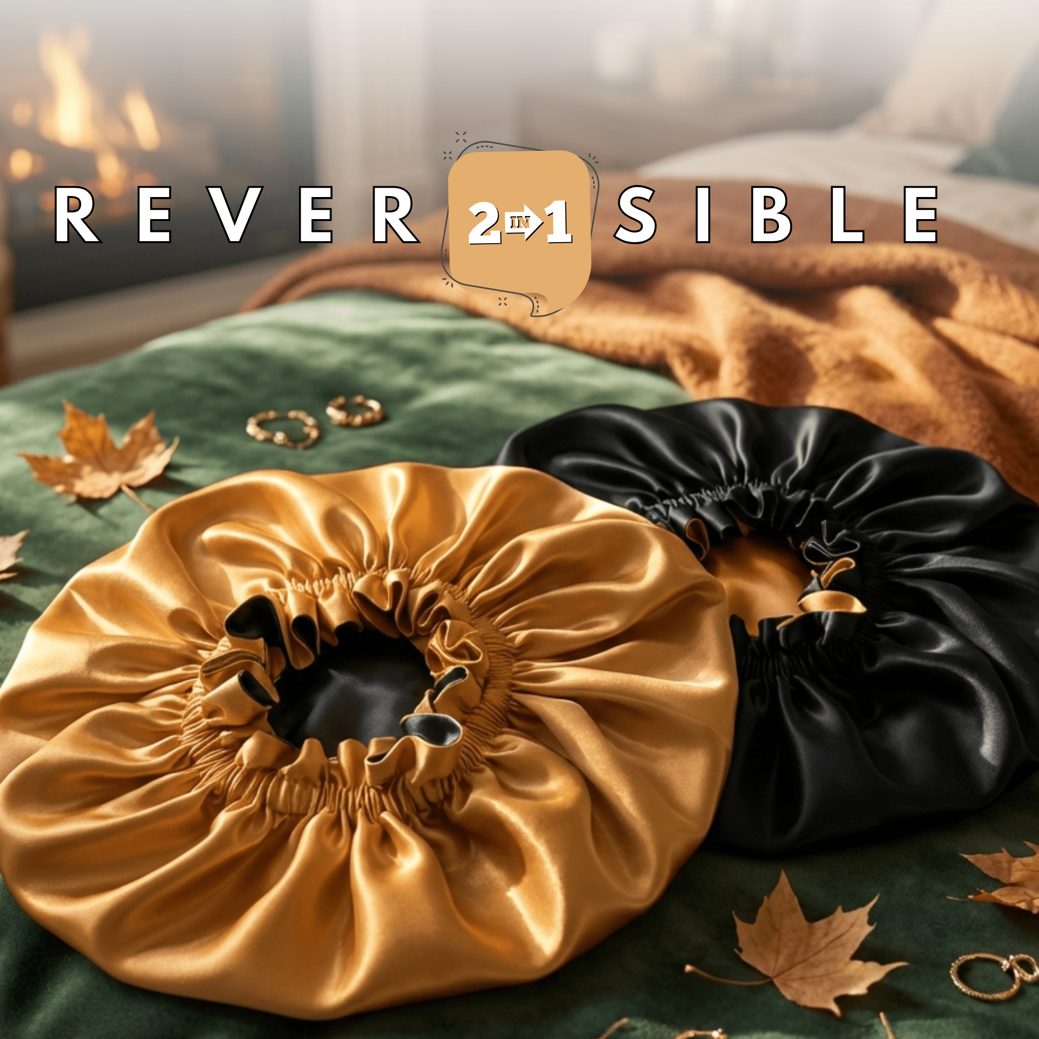 Autumn Blaze & Black Pure Mulberry Silk Bonnet – Reversible & Durable - NOCHKA
