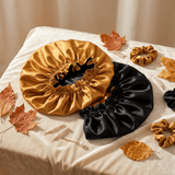 Autumn Blaze & Black Pure Mulberry Silk Bonnet – Reversible & Durable - NOCHKA
