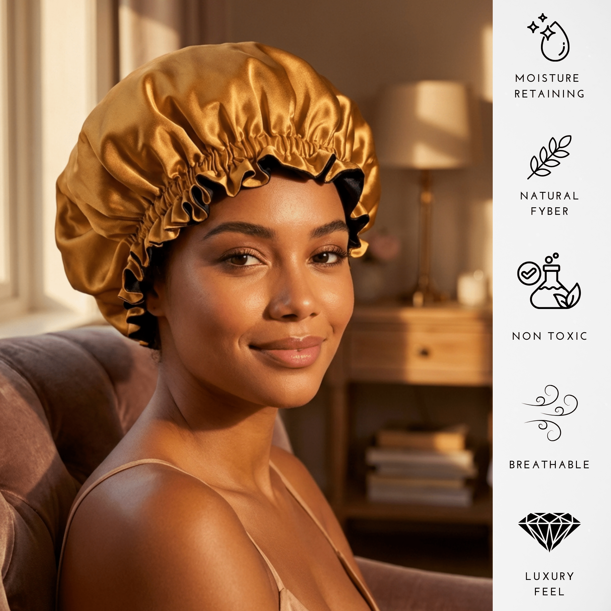 Autumn Blaze & Black Pure Mulberry Silk Bonnet – Reversible & Durable - NOCHKA
