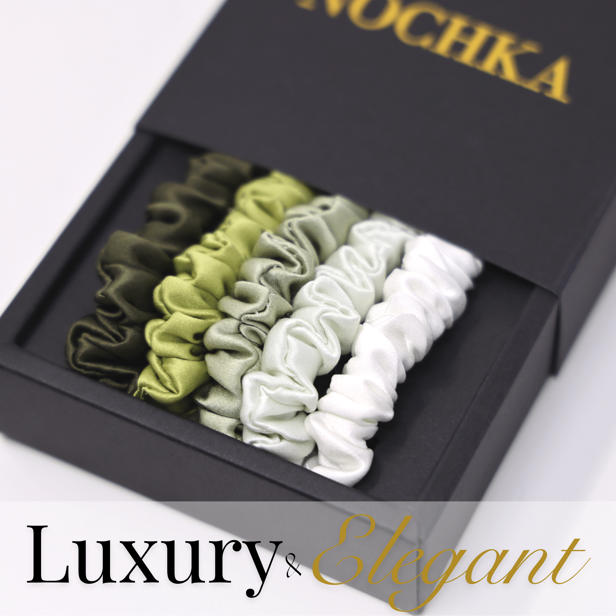 Avocado Shades Ultra - Skinny Silk Scrunchies (Set of 5) - NOCHKA
