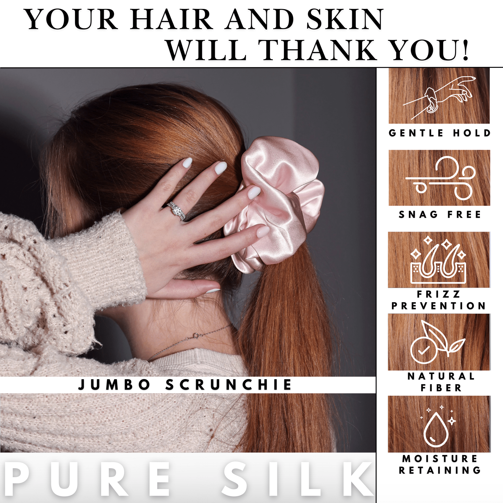 Baby Pink Jumbo Scrunchie – 100% Pure Mulberry Silk, Perfect for All Hair Types - NOCHKA

