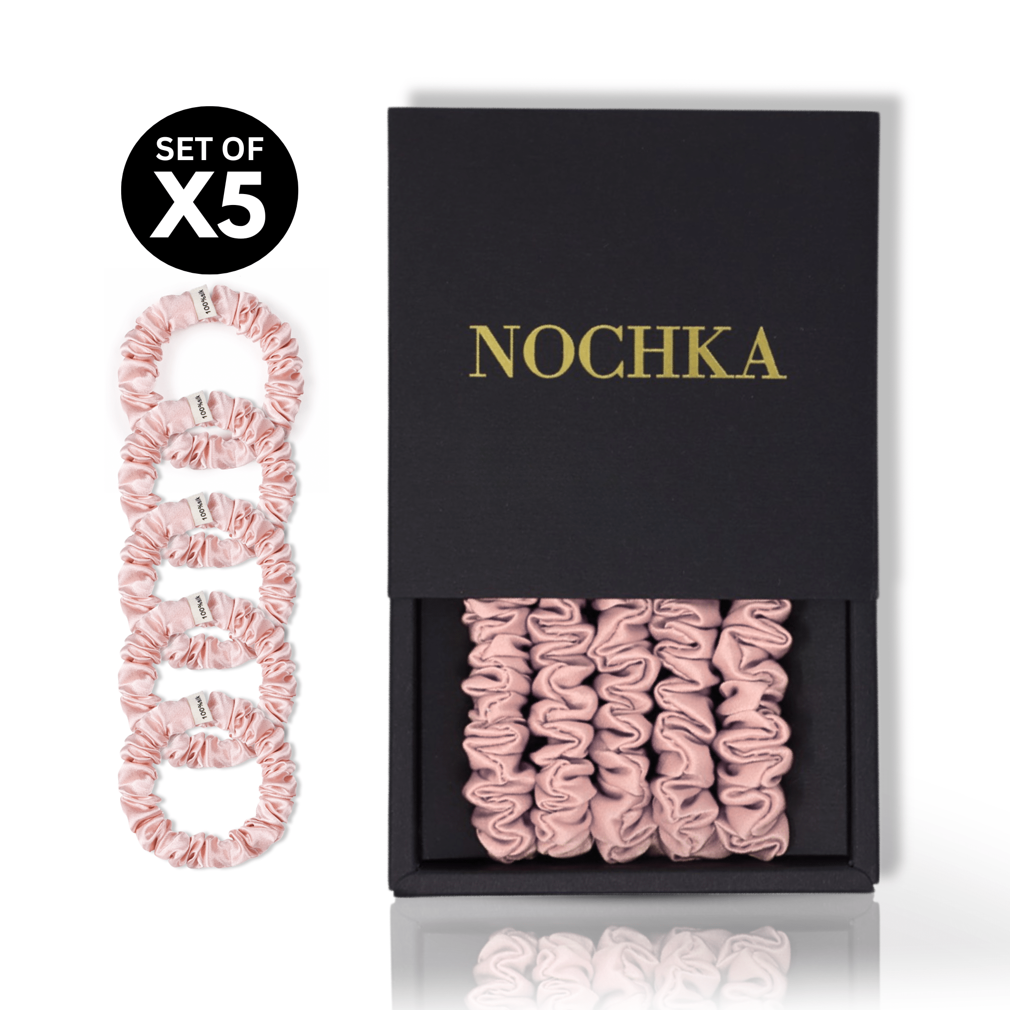 Baby Pink Ultra - Skinny Silk Scrunchies (Set of 5) - NOCHKA
