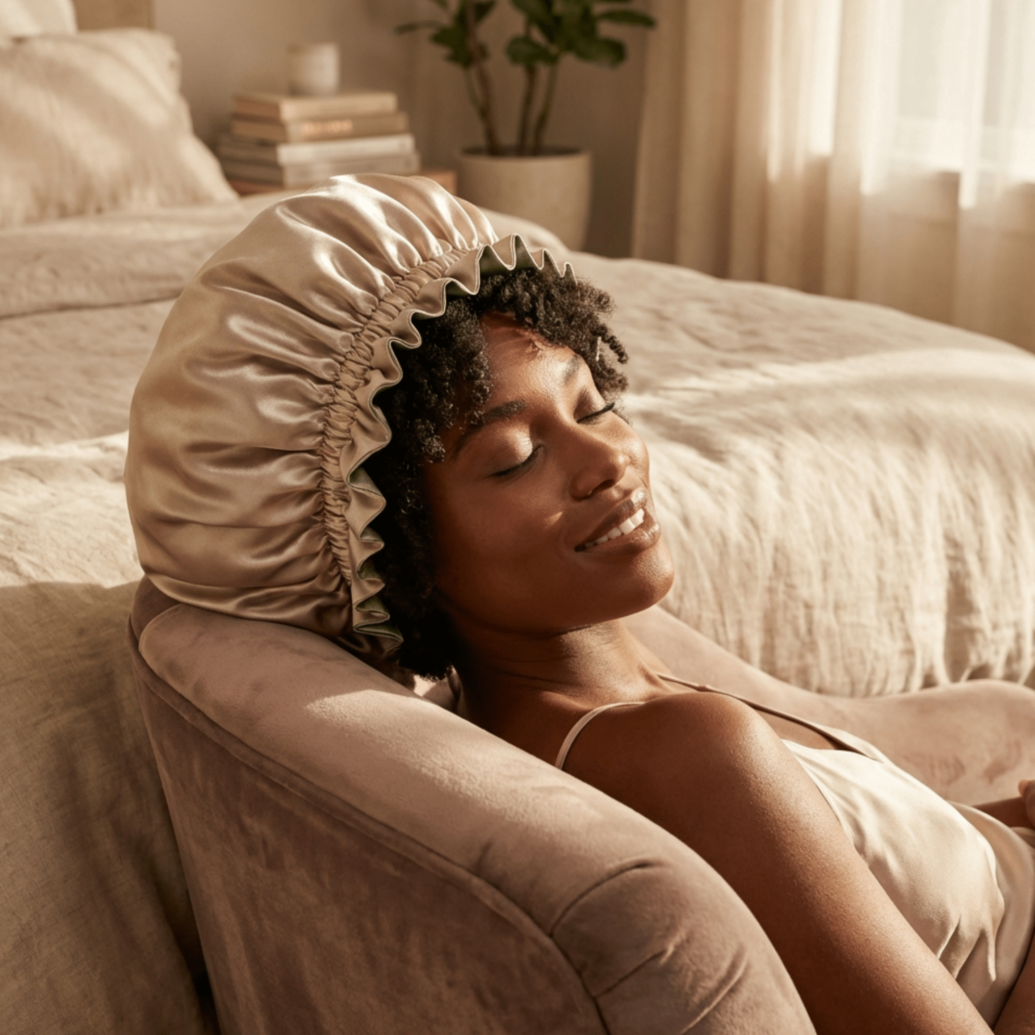 Beige and Lint Reversible Bonnet - NOCHKA
