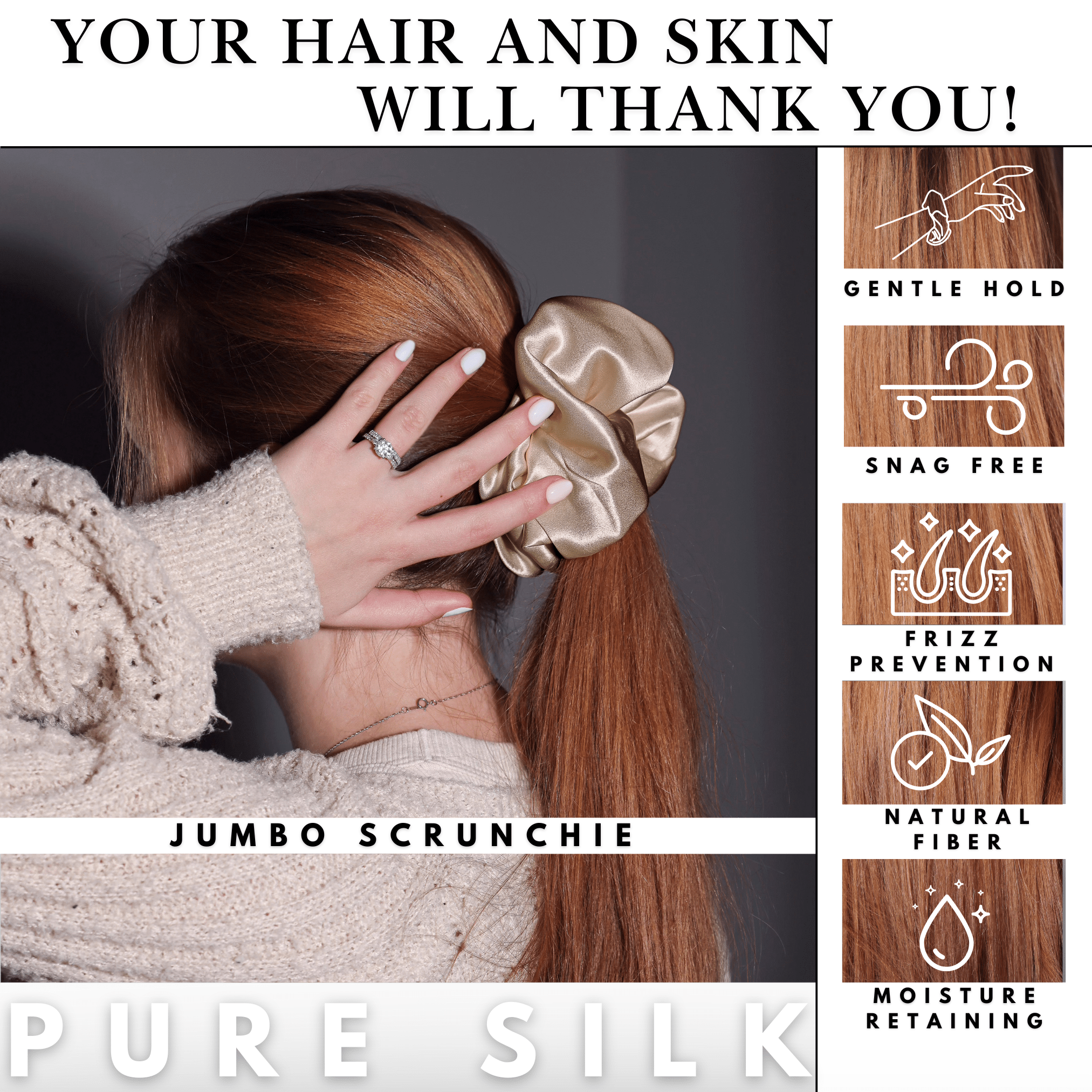 Beige Jumbo Scrunchie – 100% Pure Mulberry Silk, Perfect for All Hair Types - NOCHKA
