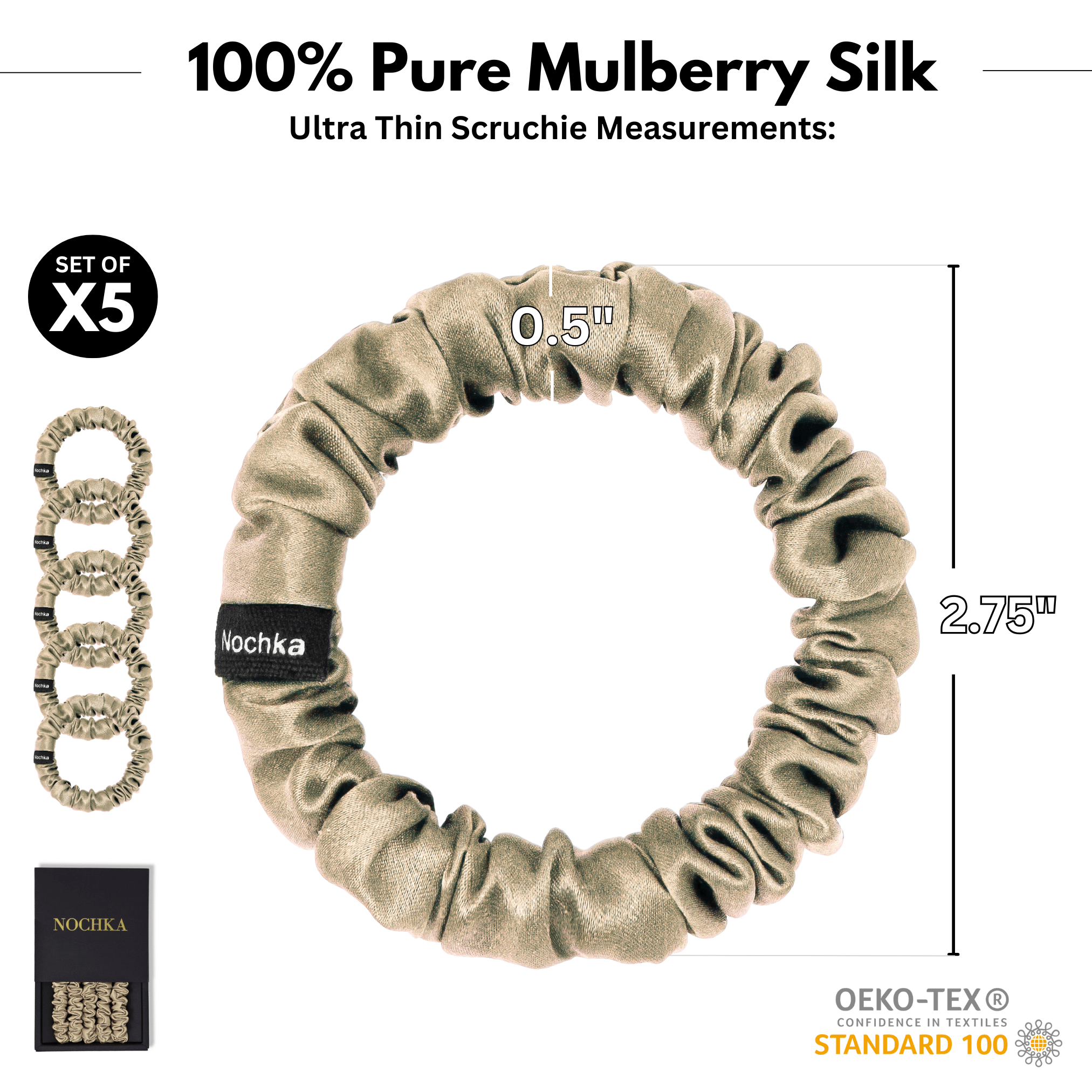 Beige Ultra - Skinny Silk Scrunchies (Set of 5) - NOCHKA
