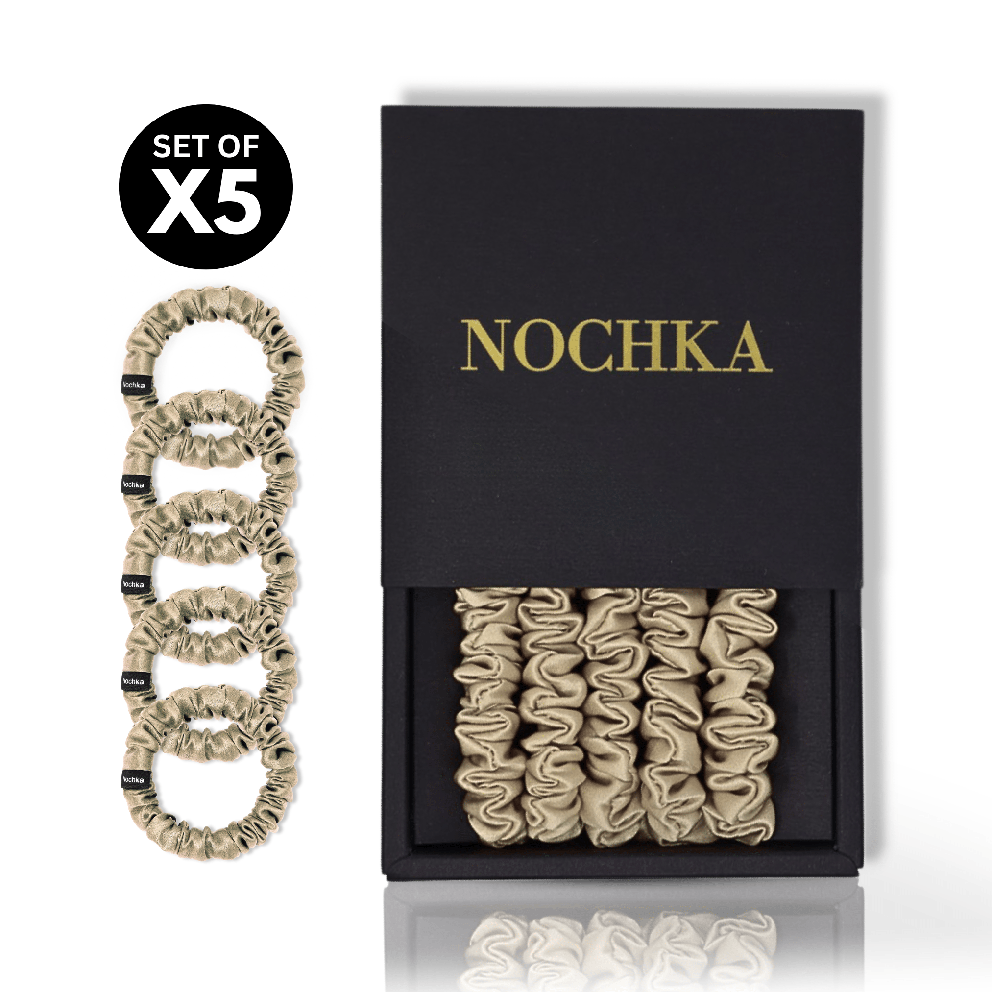 Beige Ultra - Skinny Silk Scrunchies (Set of 5) - NOCHKA
