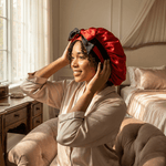 Black and Red Reversible Bonnet with Ties - NOCHKA
