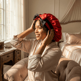 Black and Red Reversible Bonnet with Ties - NOCHKA
