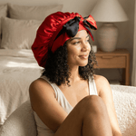 Black and Red Reversible Bonnet with Ties - NOCHKA
