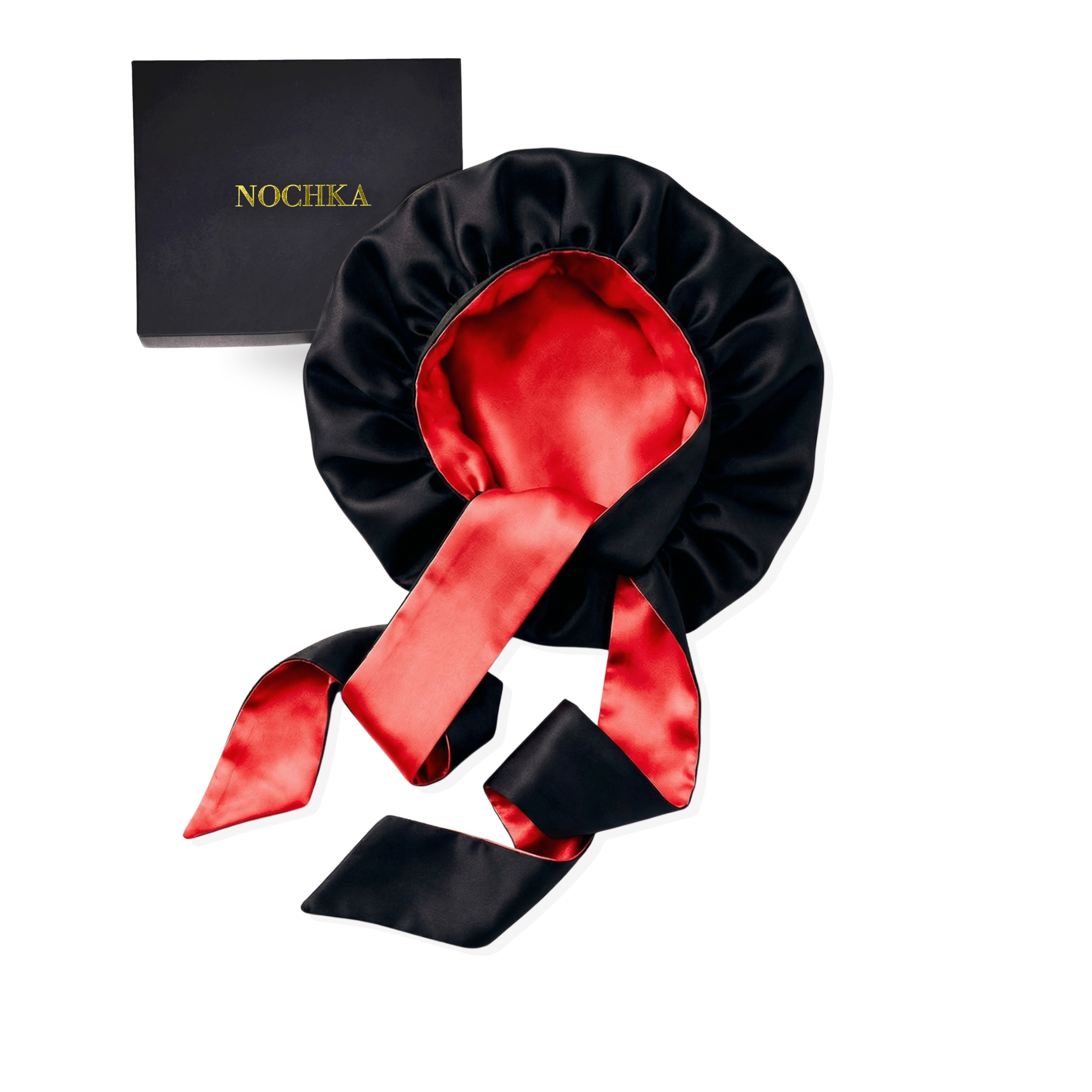 Black and Red Reversible Bonnet with Ties - NOCHKA
