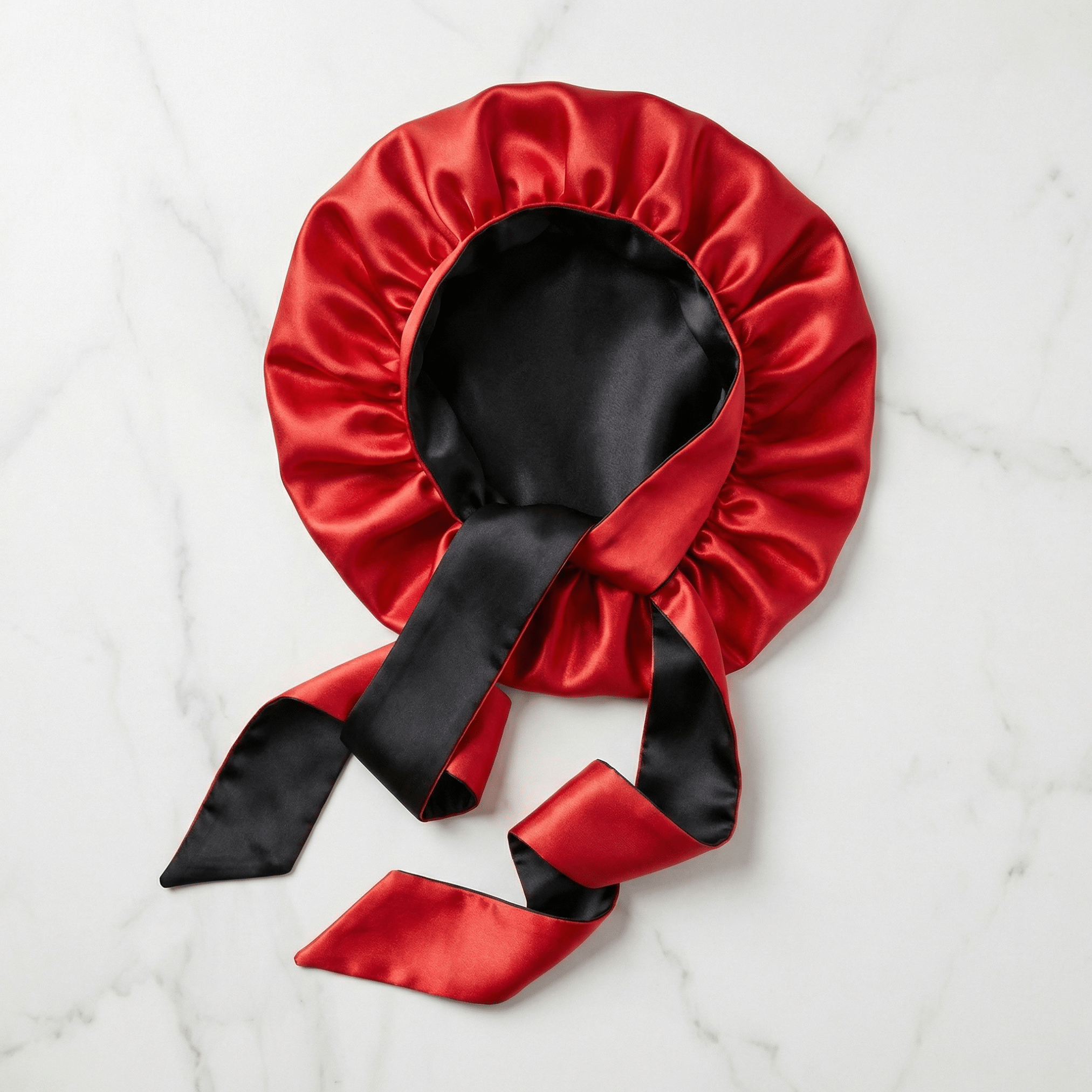 Black and Red Reversible Bonnet with Ties - NOCHKA
