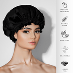 Black & Black Pure Mulberry Silk Bonnet – Reversible & Durable - NOCHKA
