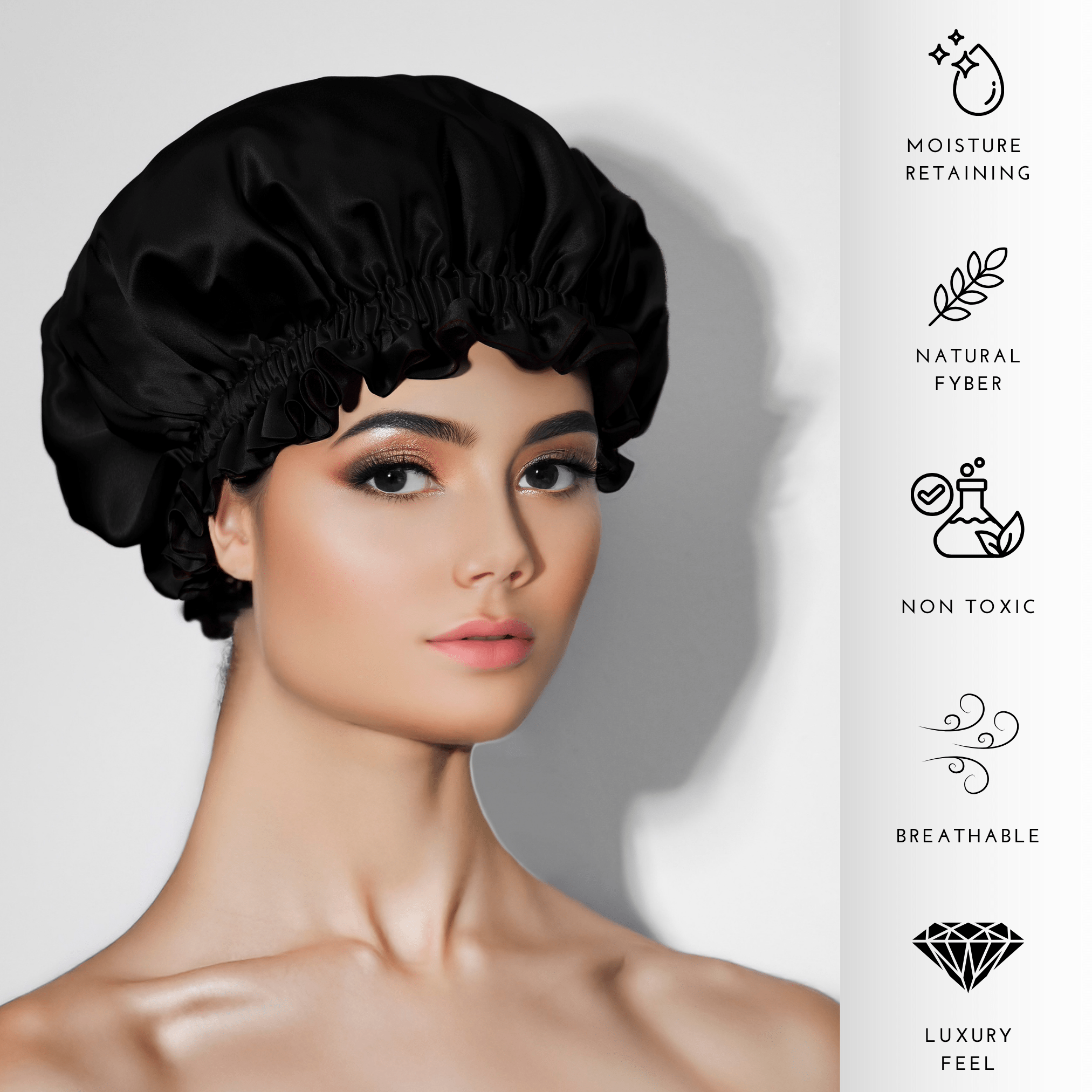 Black & Black Pure Mulberry Silk Bonnet – Reversible & Durable - NOCHKA
