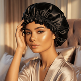 Black & Black Pure Mulberry Silk Bonnet – Reversible & Durable - NOCHKA
