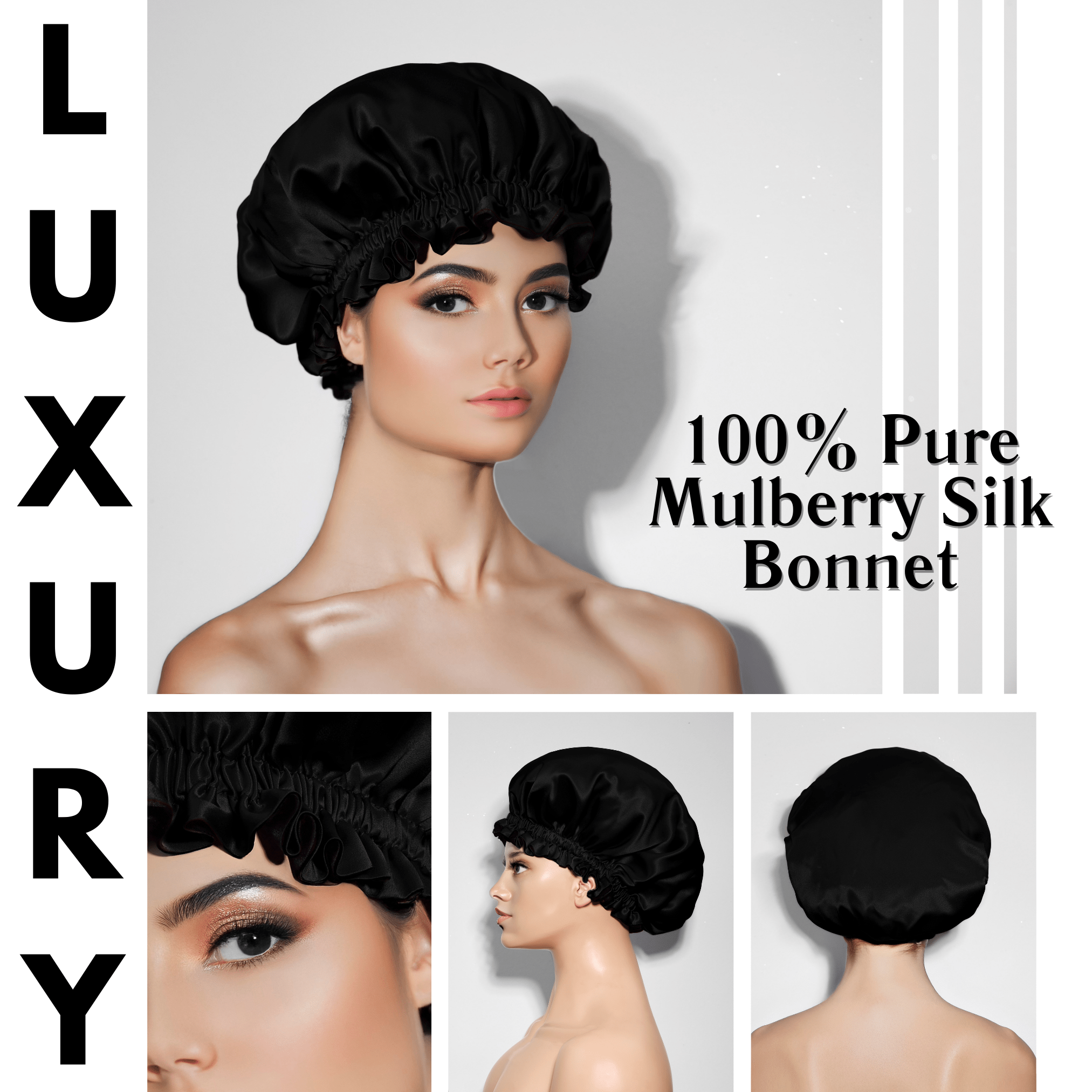 Black & Black Pure Mulberry Silk Bonnet – Reversible & Durable - NOCHKA
