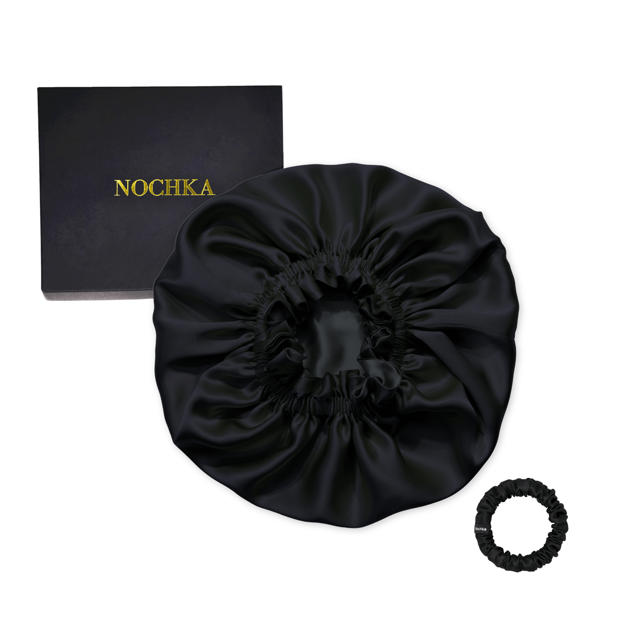 Black & Black Pure Mulberry Silk Bonnet – Reversible & Durable - NOCHKA
