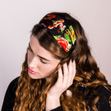 Black Floral Pure Silk Headband - NOCHKA
