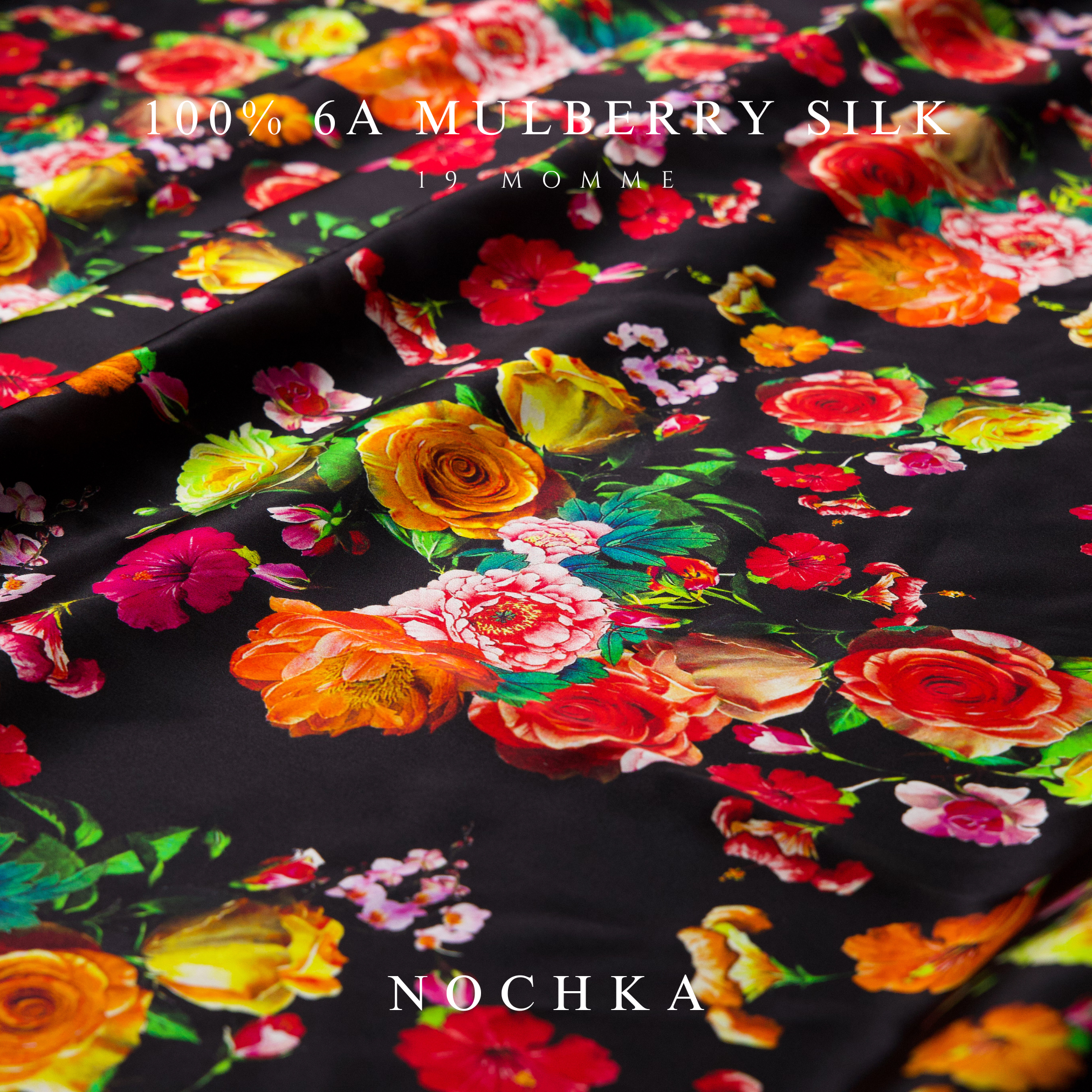 Black Floral Pure Silk Headband - NOCHKA
