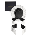Black & Off - White Reversible Bonnet with Ties - NOCHKA
