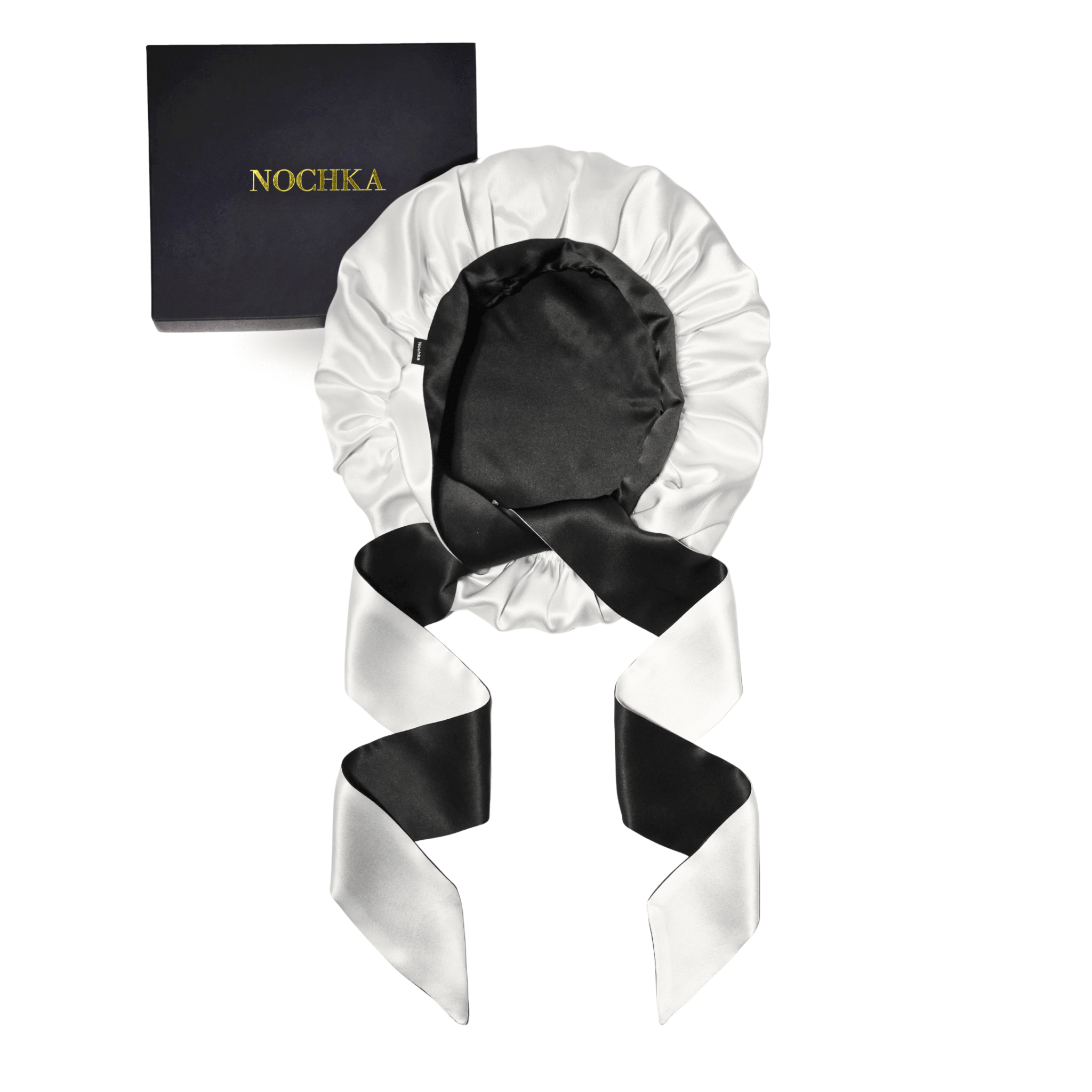 Black & Off - White Reversible Bonnet with Ties - NOCHKA

