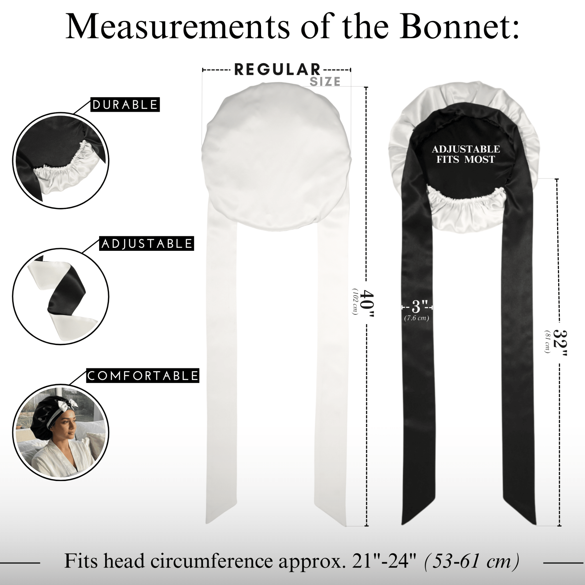 Black & Off - White Reversible Bonnet with Ties - NOCHKA
