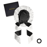 Black & Off - White Reversible Bonnet with Ties - NOCHKA
