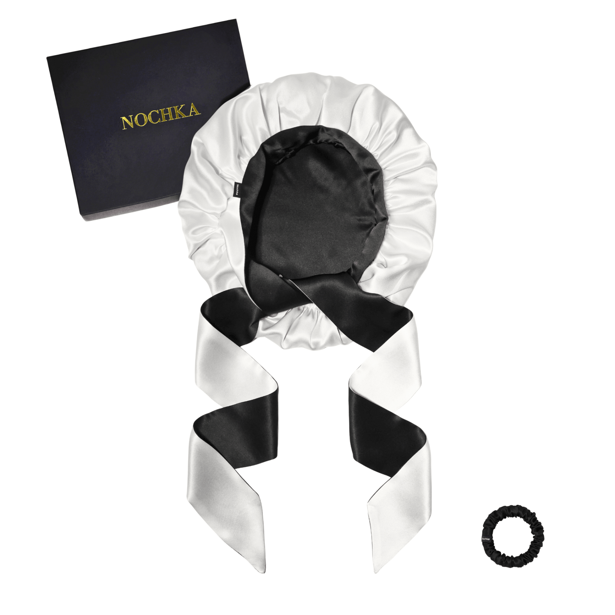 Black & Off - White Reversible Bonnet with Ties - NOCHKA
