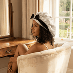 Black & Off - White Reversible Bonnet with Ties - NOCHKA
