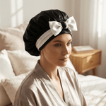 Black & Off - White Reversible Bonnet with Ties - NOCHKA
