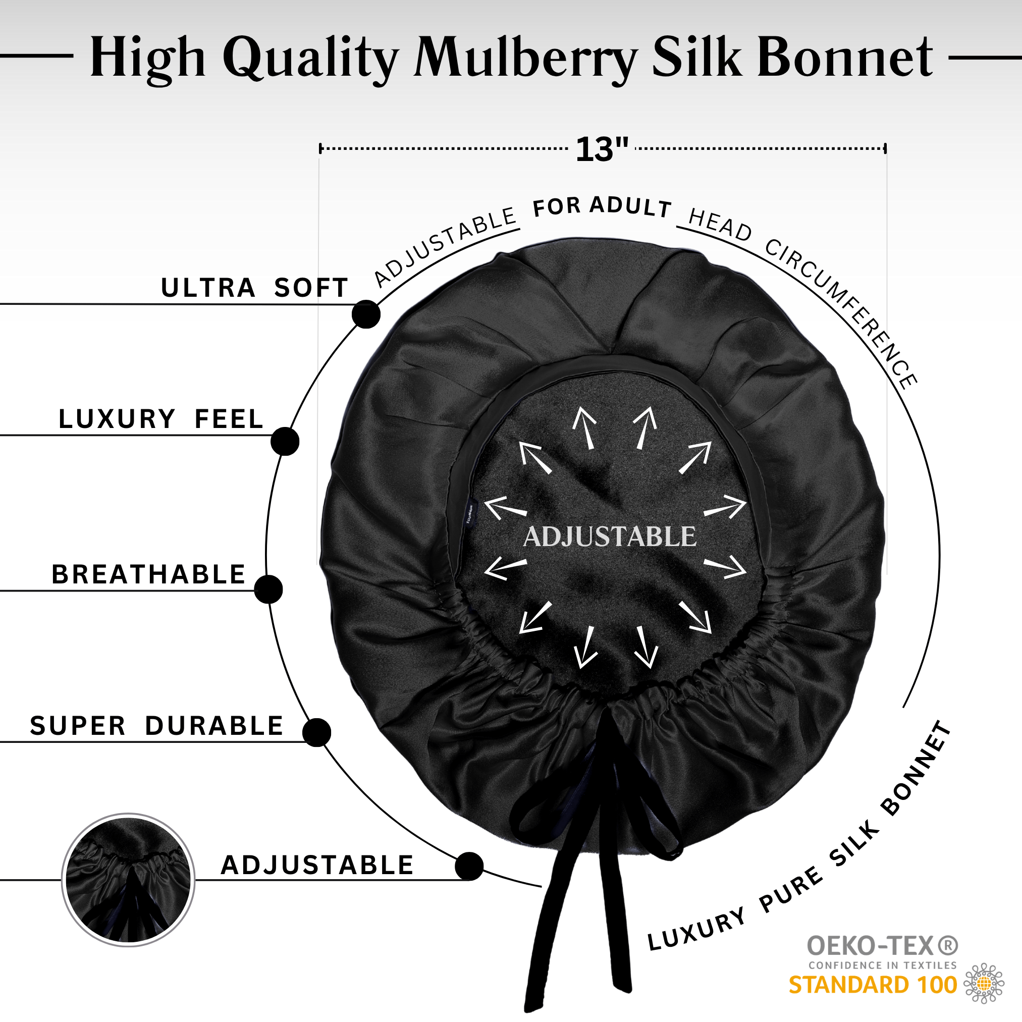 Black Pure Mulberry Silk Medical Bonnet – Reversible & Durable - NOCHKA
