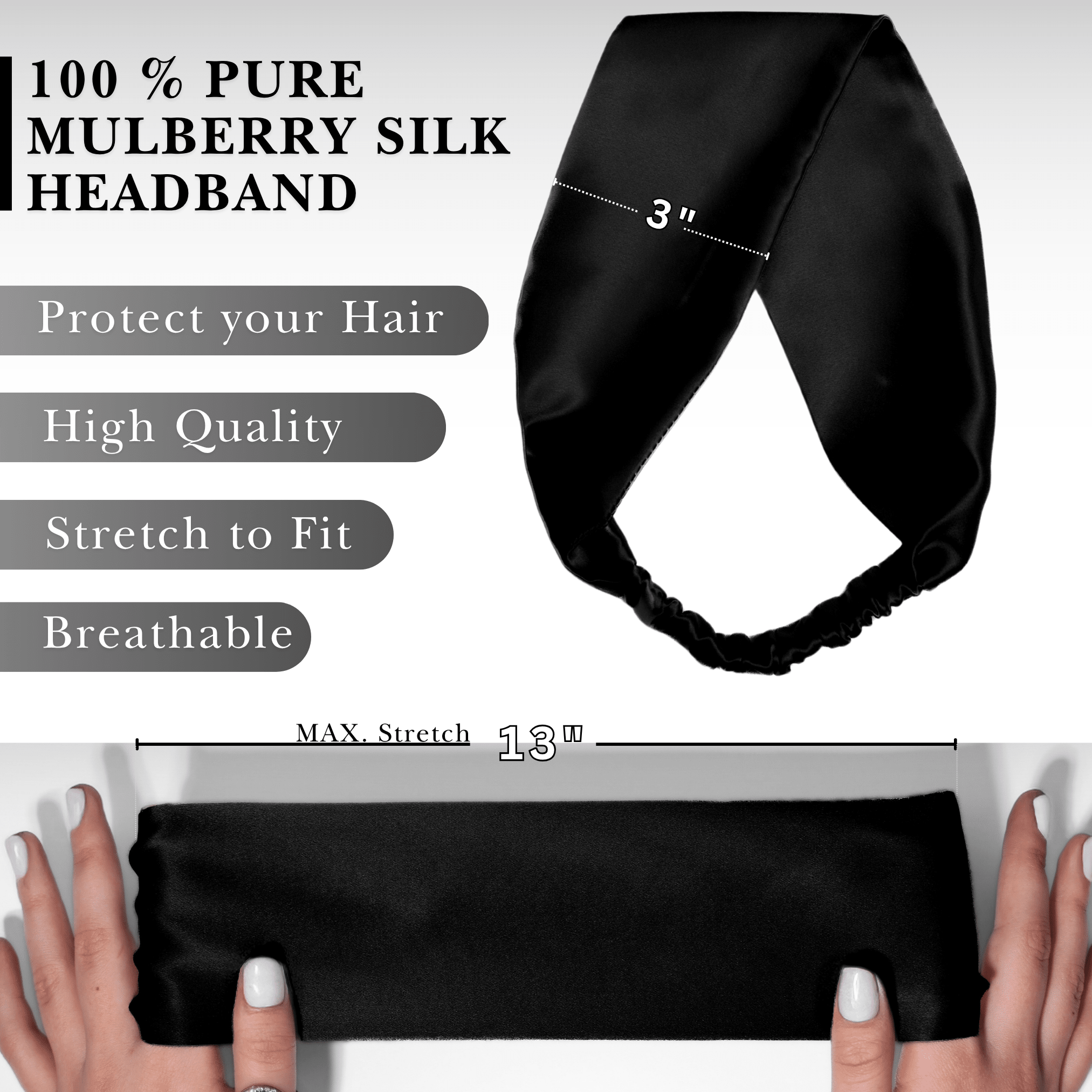 Black Pure Silk Headband - NOCHKA

