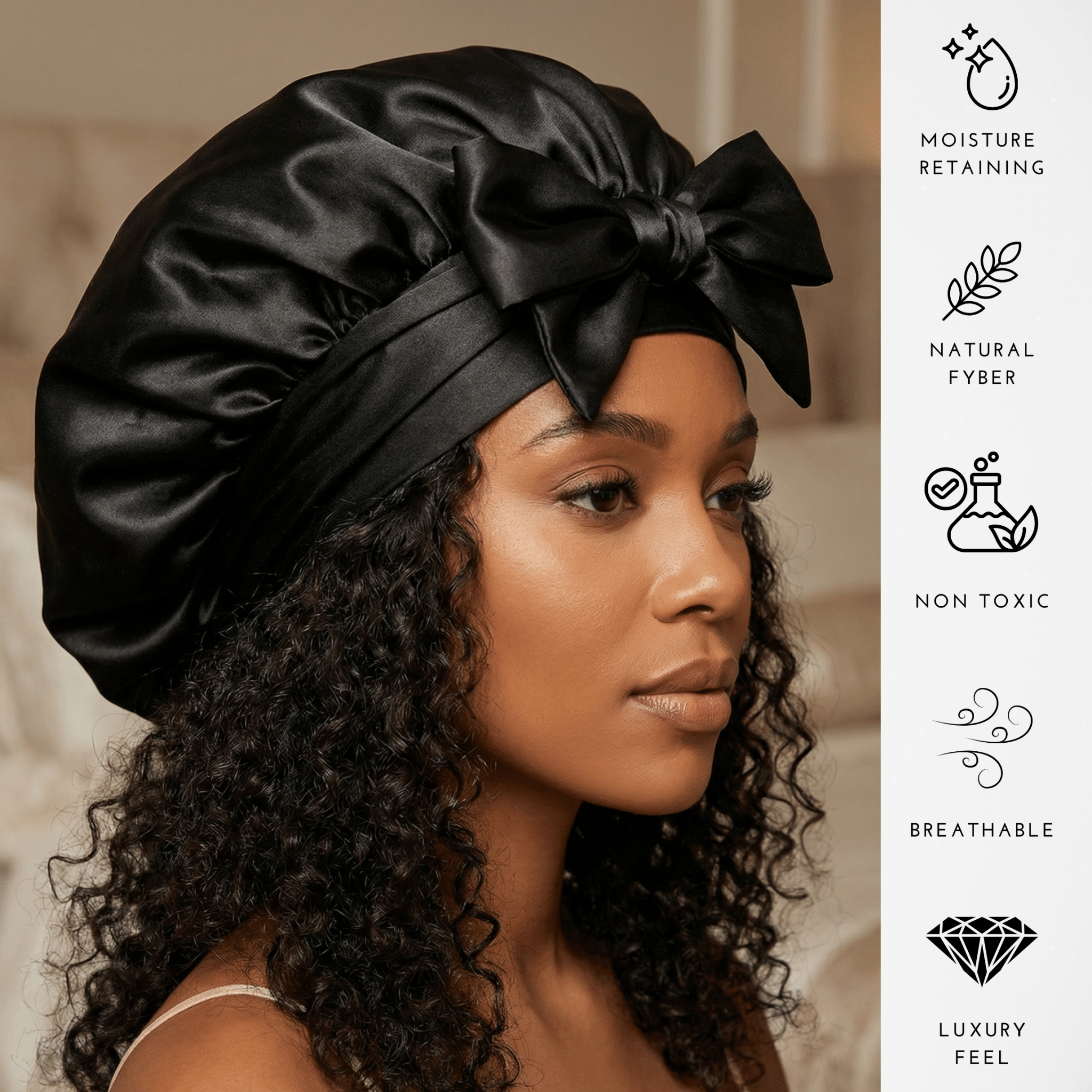 Black Reversible Bonnet with Ties - NOCHKA
