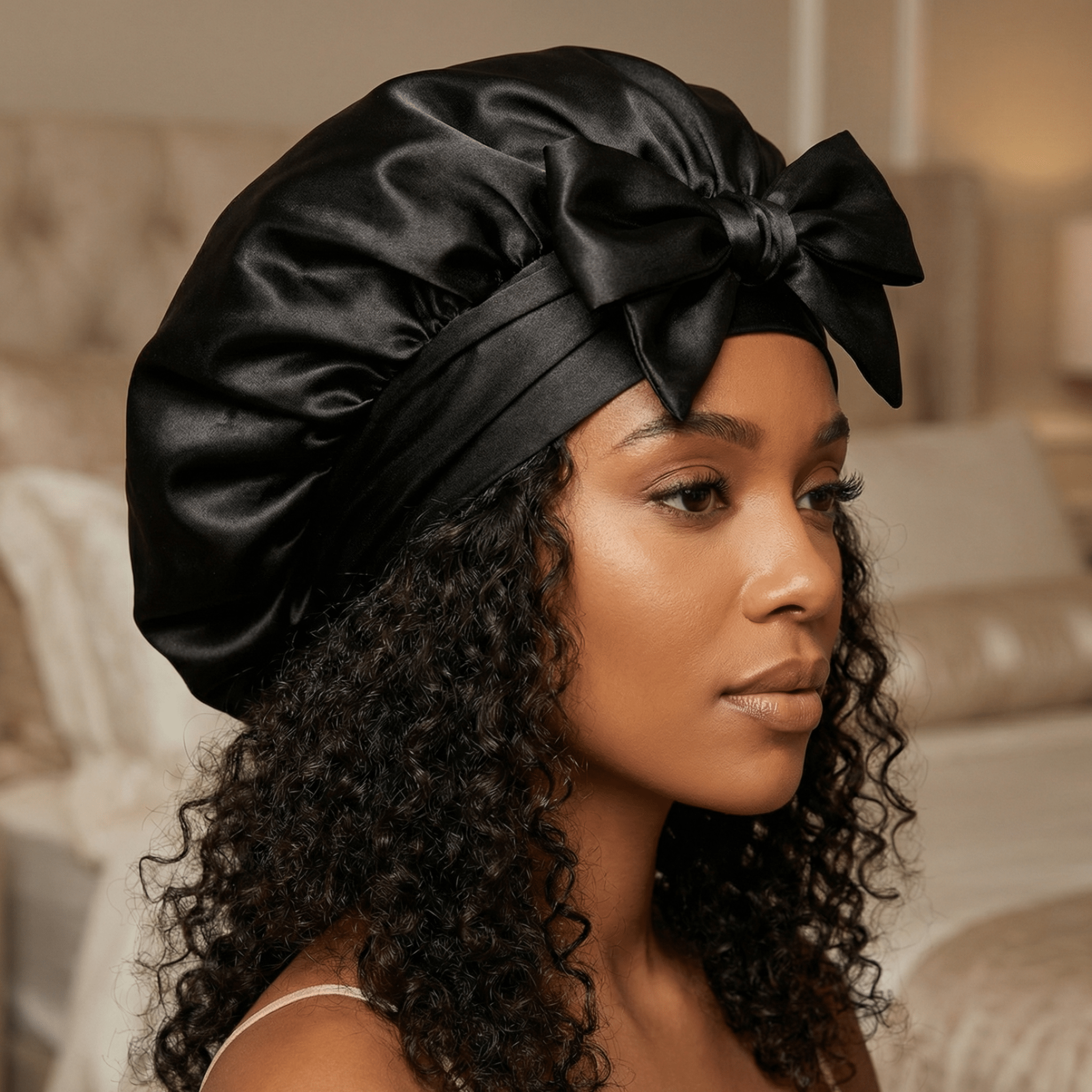 Black Reversible Bonnet with Ties - NOCHKA
