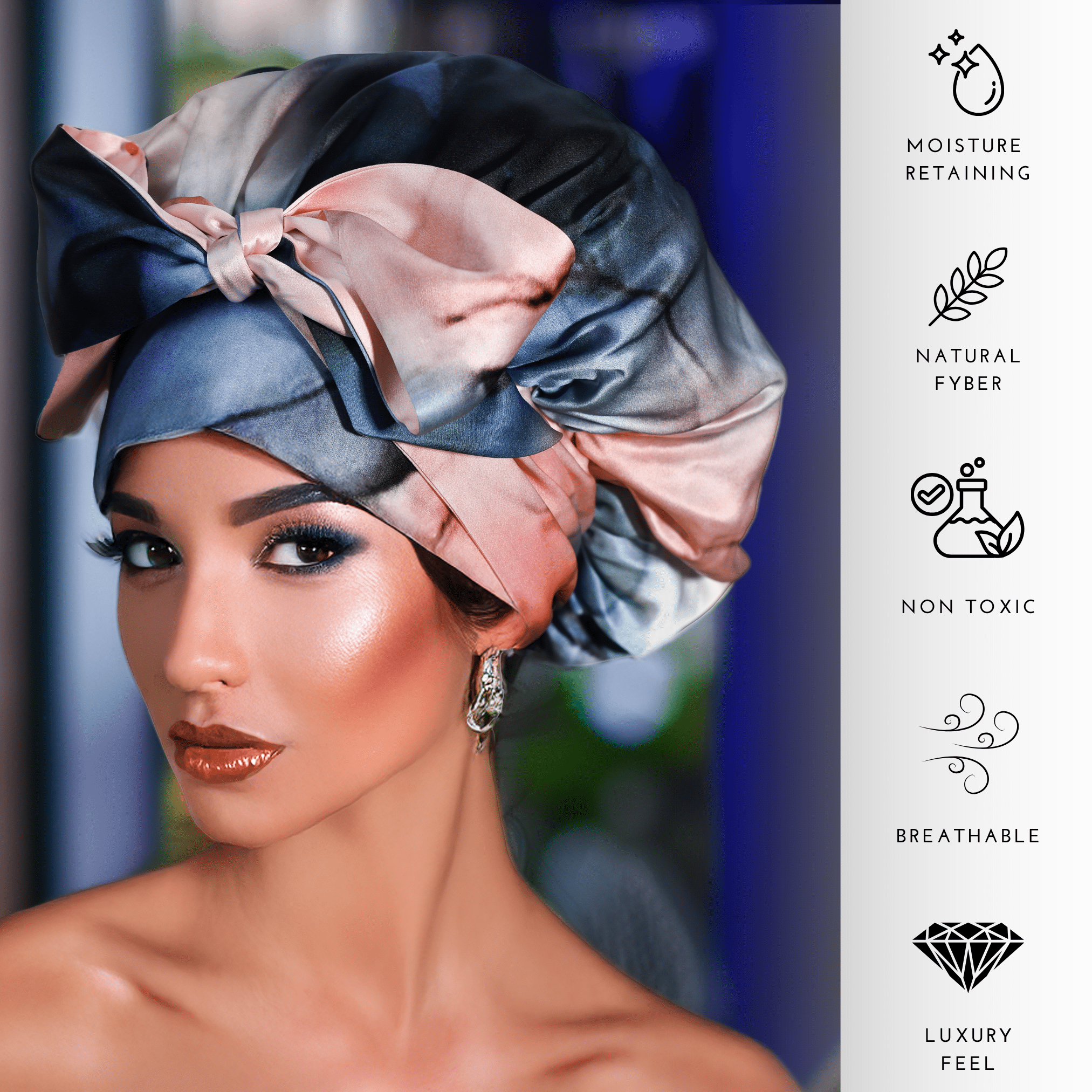 Blue & Blush Tie Dye Pure Mulberry Silk Bonnet – Reversible, Adjustable Fit with Silk Ties - NOCHKA
