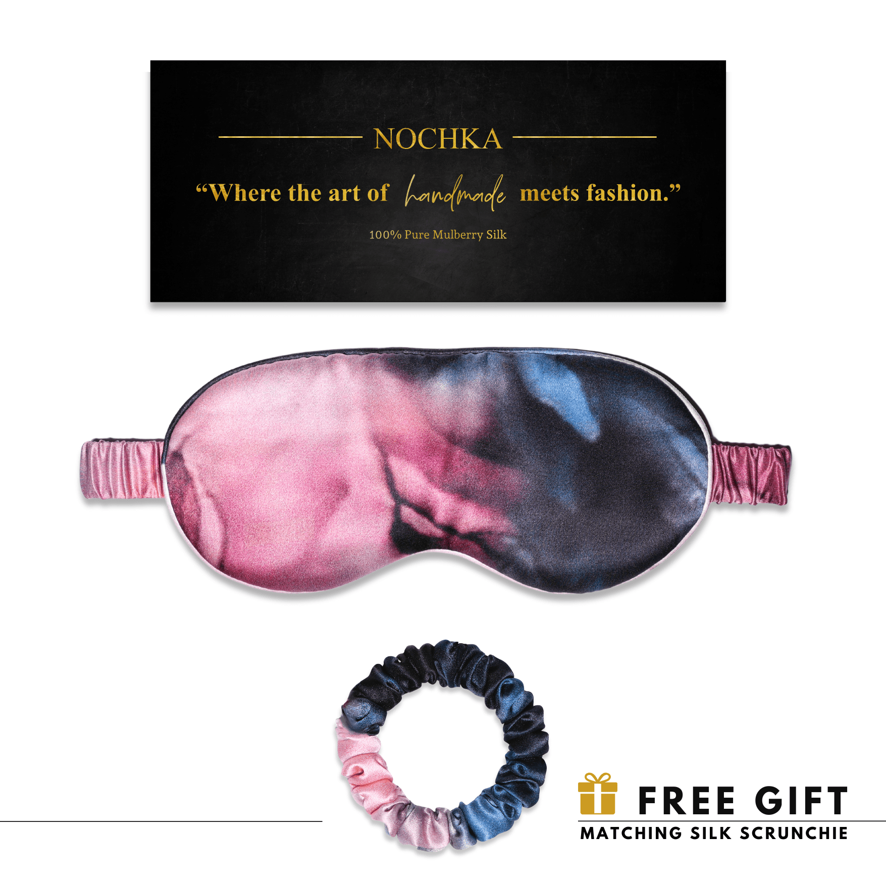 Blue & Blush Tie Dye Pure Silk Sleep Mask - NOCHKA
