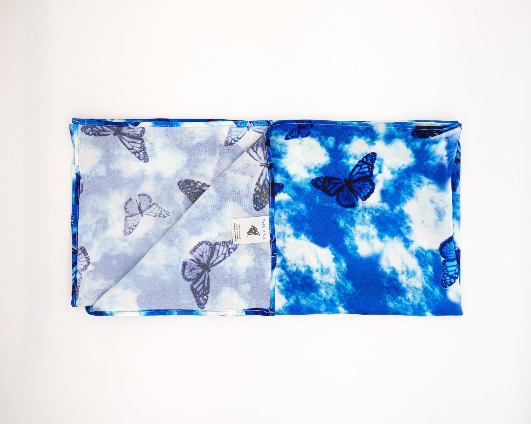 Blue Butterflies Mulbery Silk Square Scarf - NOCHKA
