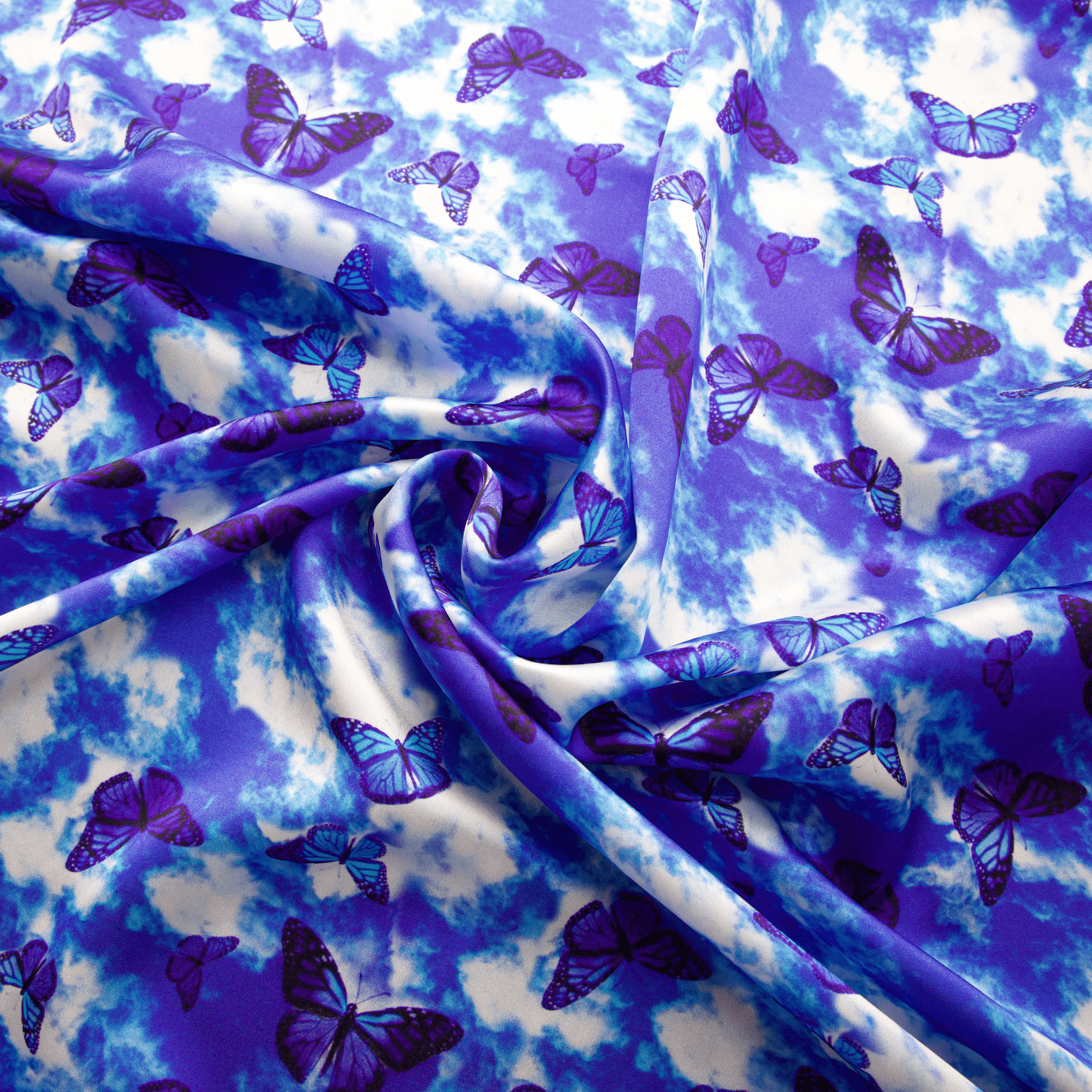 Blue Butterfly Print 100% Pure Mulberry Silk Fabric 19mm 54" Width Pre - Cut Silk Fabric - NOCHKA
