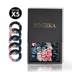Blush and Blue Tie - dye Ultra - Skinny Silk Scrunchies (Set of 5) - NOCHKA
