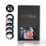Blush and Blue Tie - dye Ultra - Skinny Silk Scrunchies (Set of 5) - NOCHKA
