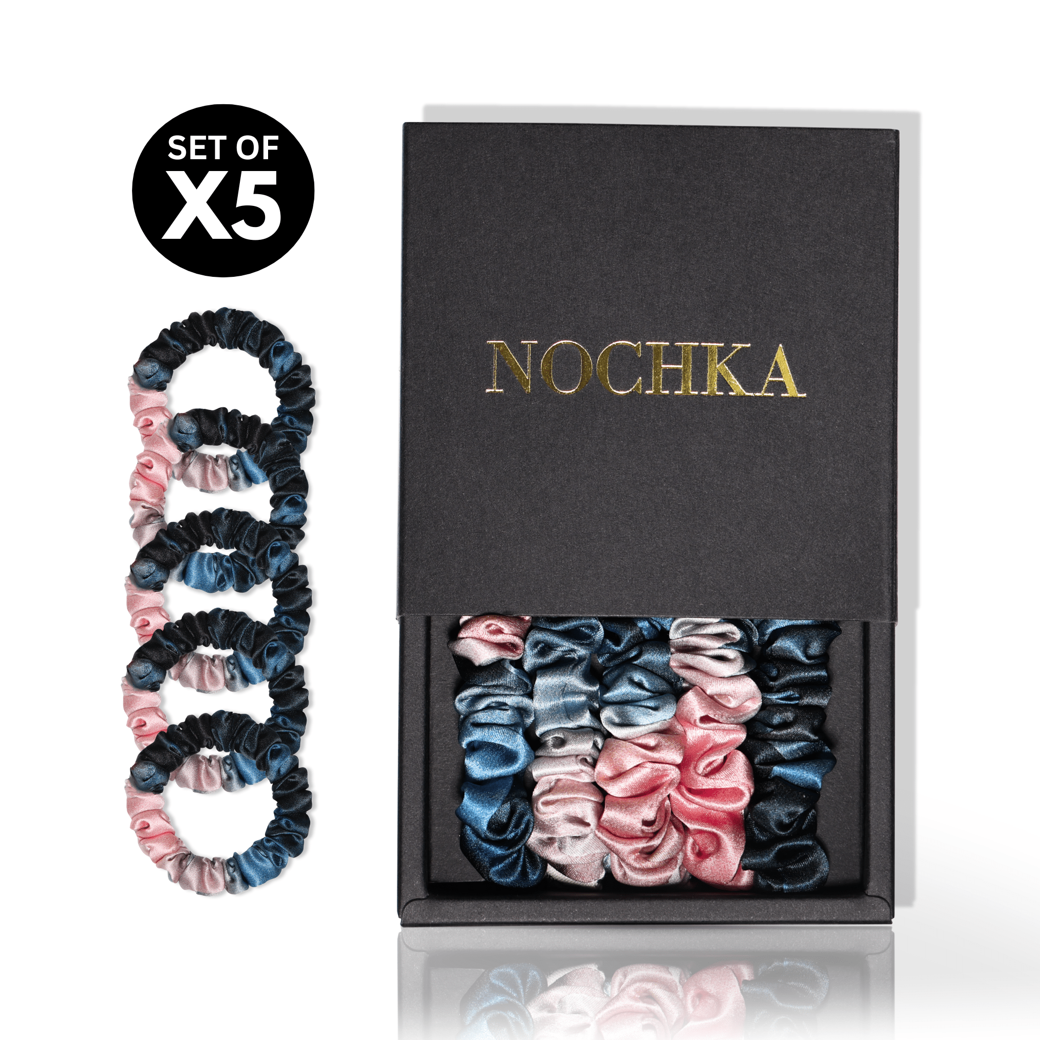 Blush and Blue Tie - dye Ultra - Skinny Silk Scrunchies (Set of 5) - NOCHKA

